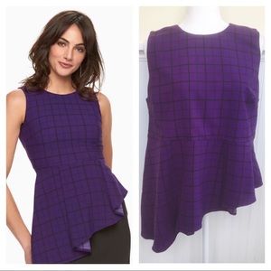 Elle Purple & Black Check Asymmetrical Peplum Top